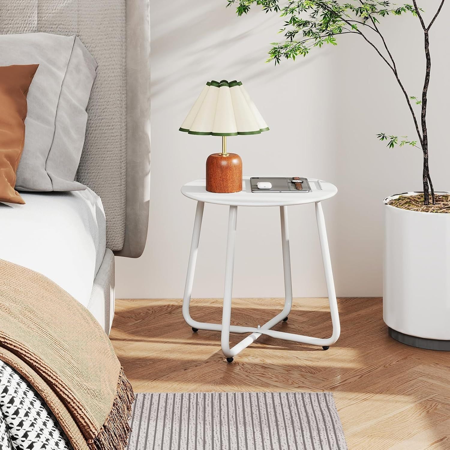 Metal Outdoor Side Table - Round Patio Table, Rust-Resistant Small End Coffee Table for Balcony, Garden, V1338-WAK0051
