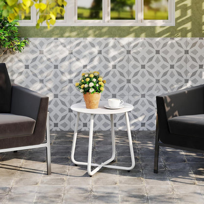 Metal Outdoor Side Table - Round Patio Table, Rust-Resistant Small End Coffee Table for Balcony, Garden, V1338-WAK0051