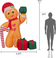 8FT/2.4m Lighted Inflatable Gingerbread Man Christmas Decoration with Candy Cane & Gift Boxes, Outdoor Indoor V1338-WAK0054