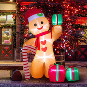 8FT/2.4m Lighted Inflatable Gingerbread Man Christmas Decoration with Candy Cane & Gift Boxes, Outdoor Indoor V1338-WAK0054