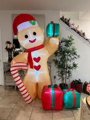 8FT/2.4m Lighted Inflatable Gingerbread Man Christmas Decoration with Candy Cane & Gift Boxes, Outdoor Indoor V1338-WAK0054