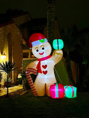 8FT/2.4m Lighted Inflatable Gingerbread Man Christmas Decoration with Candy Cane & Gift Boxes, Outdoor Indoor V1338-WAK0054