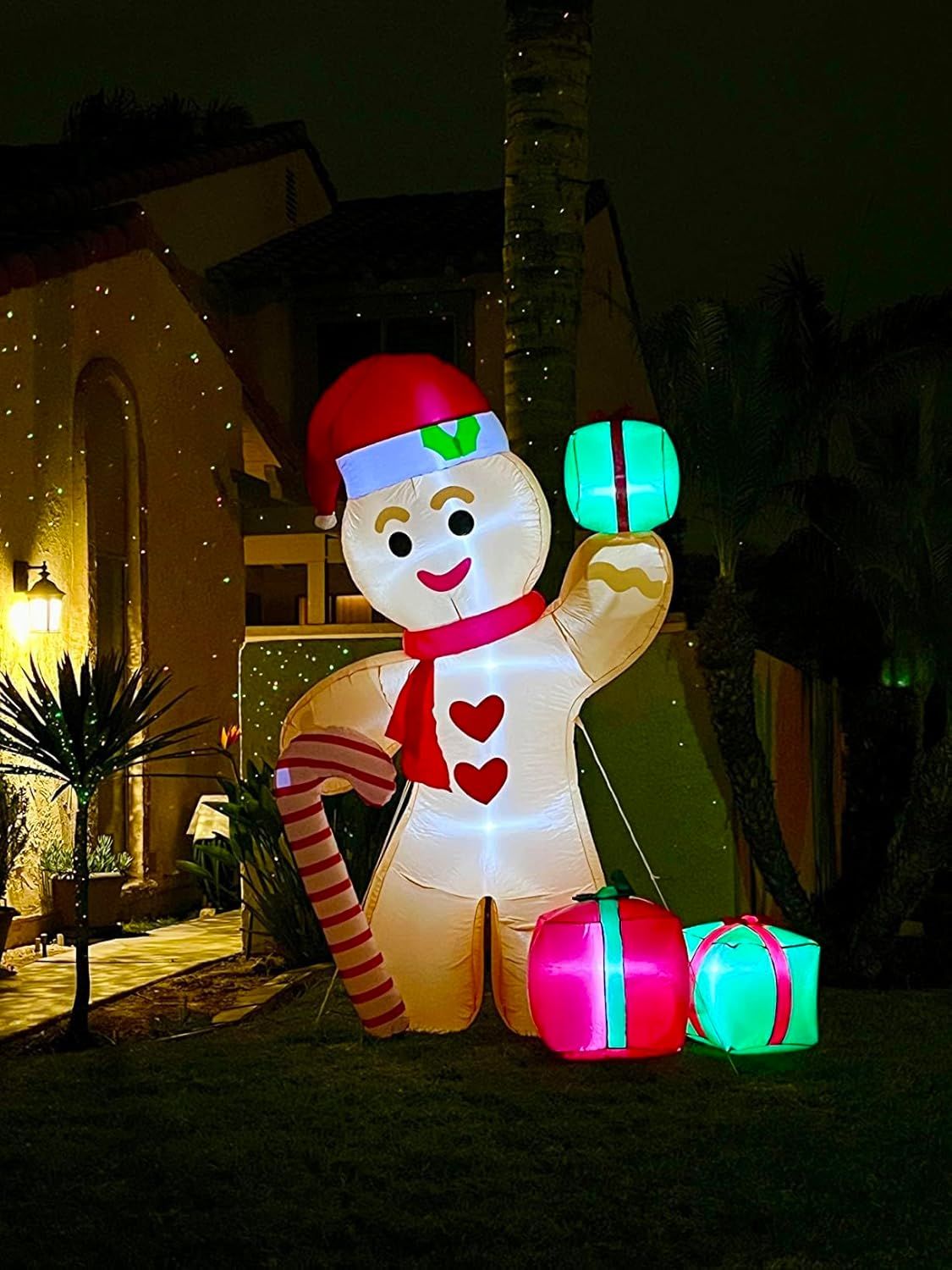8FT/2.4m Lighted Inflatable Gingerbread Man Christmas Decoration with Candy Cane & Gift Boxes, Outdoor Indoor V1338-WAK0054