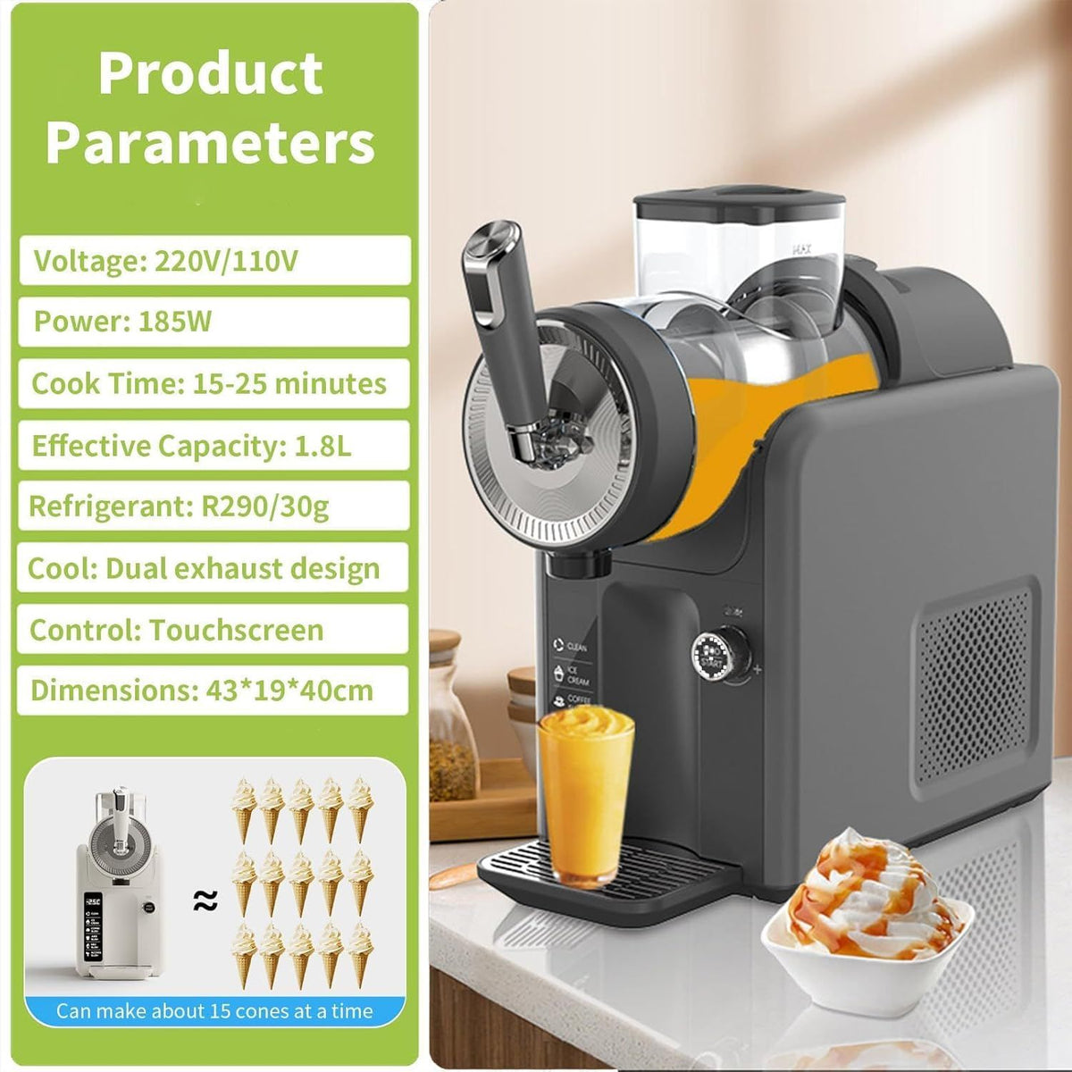 Slushie Machine for Home, No Ice Needed Frozen Drink Maker with 6 Preset Modes, 1.8L Capacity, LED Display, V1338-WAK0059
