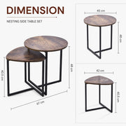 Nesting Side Tables Set of 2, Round End Tables with Rustic Brown Wood Look Top and Black Metal Frame, Space V1338-WAK0060