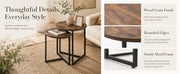 Nesting Side Tables Set of 2, Round End Tables with Rustic Brown Wood Look Top and Black Metal Frame, Space V1338-WAK0060