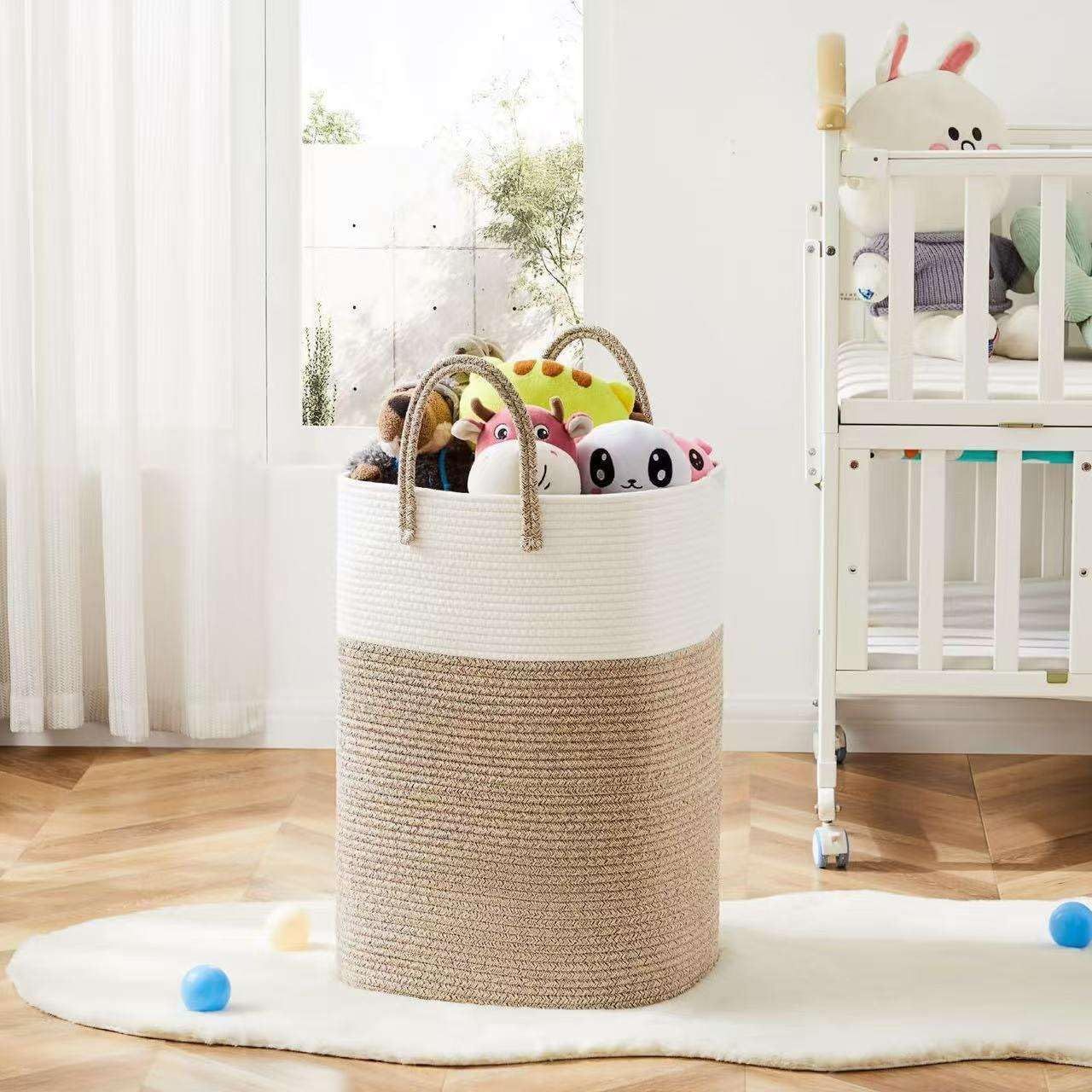 60L Cotton Rope Laundry Hamper Tall Woven Laundry Basket with Handles, Collapsible Clothes Hamper for V1338-WAK0061