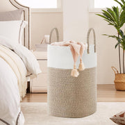 60L Cotton Rope Laundry Hamper Tall Woven Laundry Basket with Handles, Collapsible Clothes Hamper for V1338-WAK0061