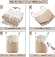 60L Cotton Rope Laundry Hamper Tall Woven Laundry Basket with Handles, Collapsible Clothes Hamper for V1338-WAK0061