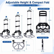 Folding Hand Truck, 1 Pack Portable Dolly Cart with Telescoping Handle, Lightweight Aluminum Alloy Foldable V1338-WAK0073