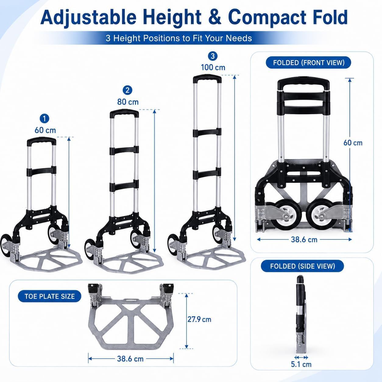 Folding Hand Truck, 1 Pack Portable Dolly Cart with Telescoping Handle, Lightweight Aluminum Alloy Foldable V1338-WAK0073