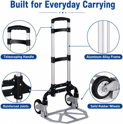 Folding Hand Truck, 1 Pack Portable Dolly Cart with Telescoping Handle, Lightweight Aluminum Alloy Foldable V1338-WAK0073