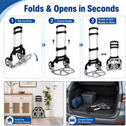 Folding Hand Truck, 1 Pack Portable Dolly Cart with Telescoping Handle, Lightweight Aluminum Alloy Foldable V1338-WAK0073
