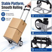 Folding Hand Truck, 1 Pack Portable Dolly Cart with Telescoping Handle, Lightweight Aluminum Alloy Foldable V1338-WAK0073