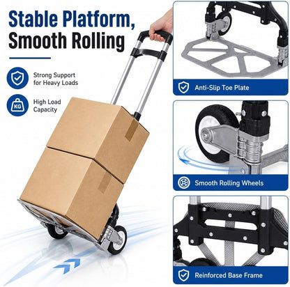 Folding Hand Truck, 1 Pack Portable Dolly Cart with Telescoping Handle, Lightweight Aluminum Alloy Foldable V1338-WAK0073