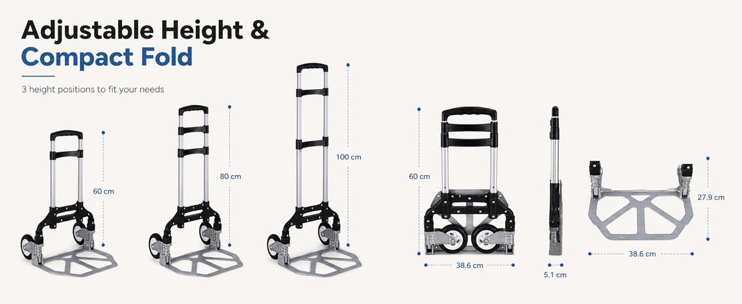 Folding Hand Truck, 1 Pack Portable Dolly Cart with Telescoping Handle, Lightweight Aluminum Alloy Foldable V1338-WAK0073