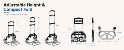 Folding Hand Truck, 1 Pack Portable Dolly Cart with Telescoping Handle, Lightweight Aluminum Alloy Foldable V1338-WAK0073