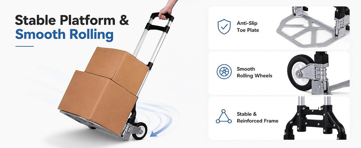 Folding Hand Truck, 1 Pack Portable Dolly Cart with Telescoping Handle, Lightweight Aluminum Alloy Foldable V1338-WAK0073