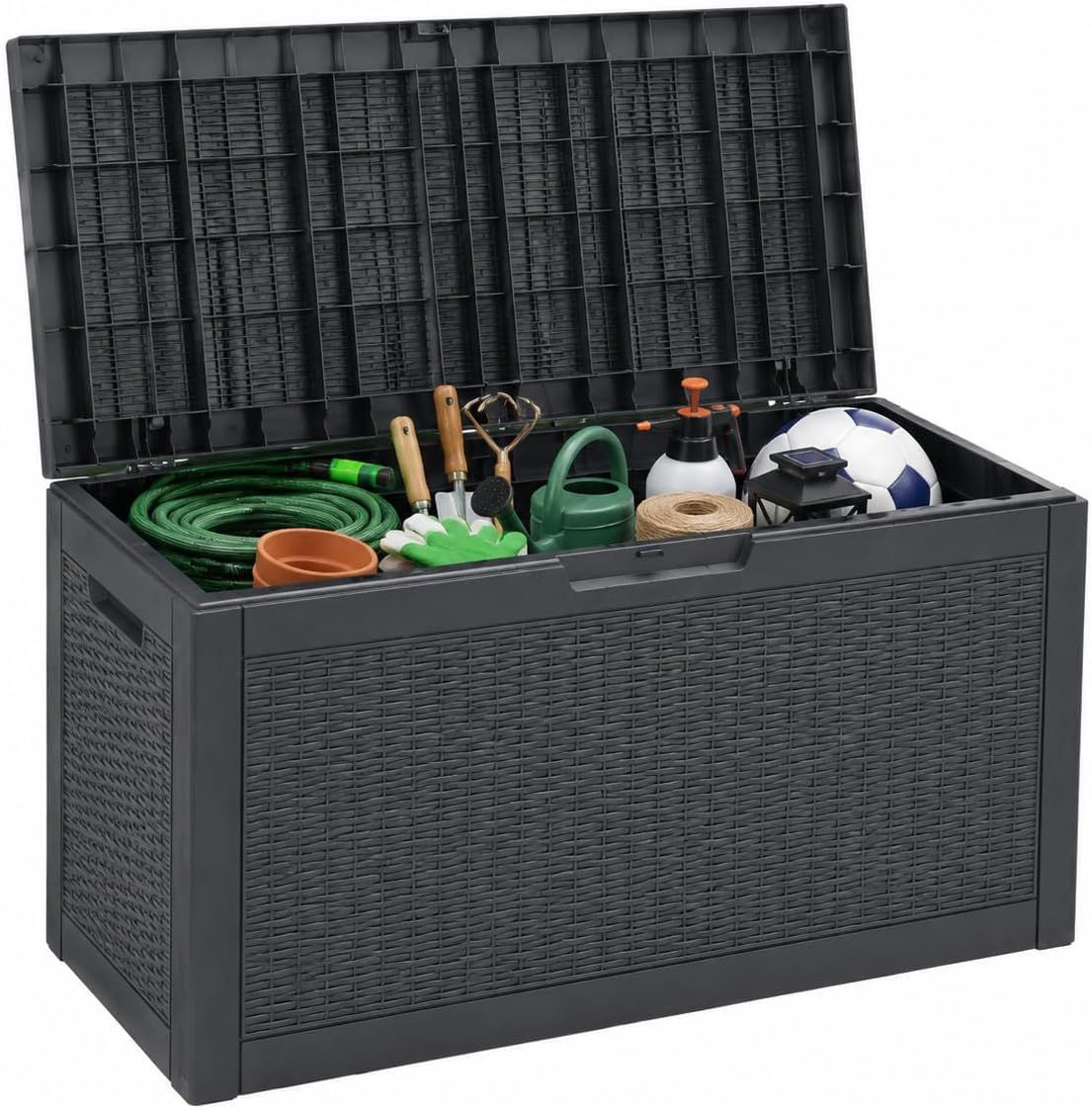 60 Gallon Outdoor Storage Deck Box, 227L Resin Patio Storage Box with Lockable Lid, Waterproof-Look Rattan V1338-WAK0074