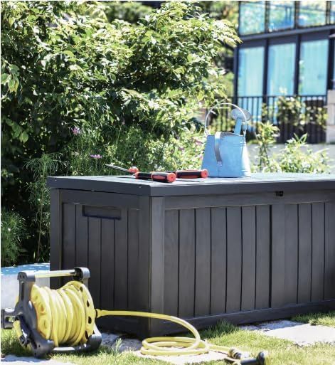60 Gallon Outdoor Storage Deck Box, 227L Resin Patio Storage Box with Lockable Lid, Waterproof-Look Rattan V1338-WAK0074