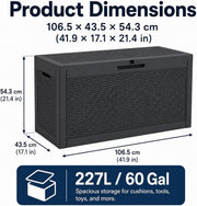 60 Gallon Outdoor Storage Deck Box, 227L Resin Patio Storage Box with Lockable Lid, Waterproof-Look Rattan V1338-WAK0074