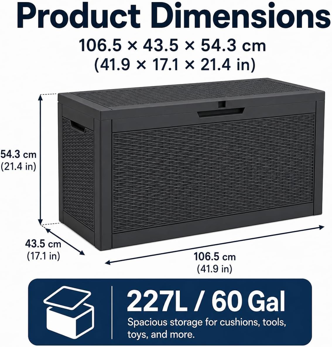 60 Gallon Outdoor Storage Deck Box, 227L Resin Patio Storage Box with Lockable Lid, Waterproof-Look Rattan V1338-WAK0074