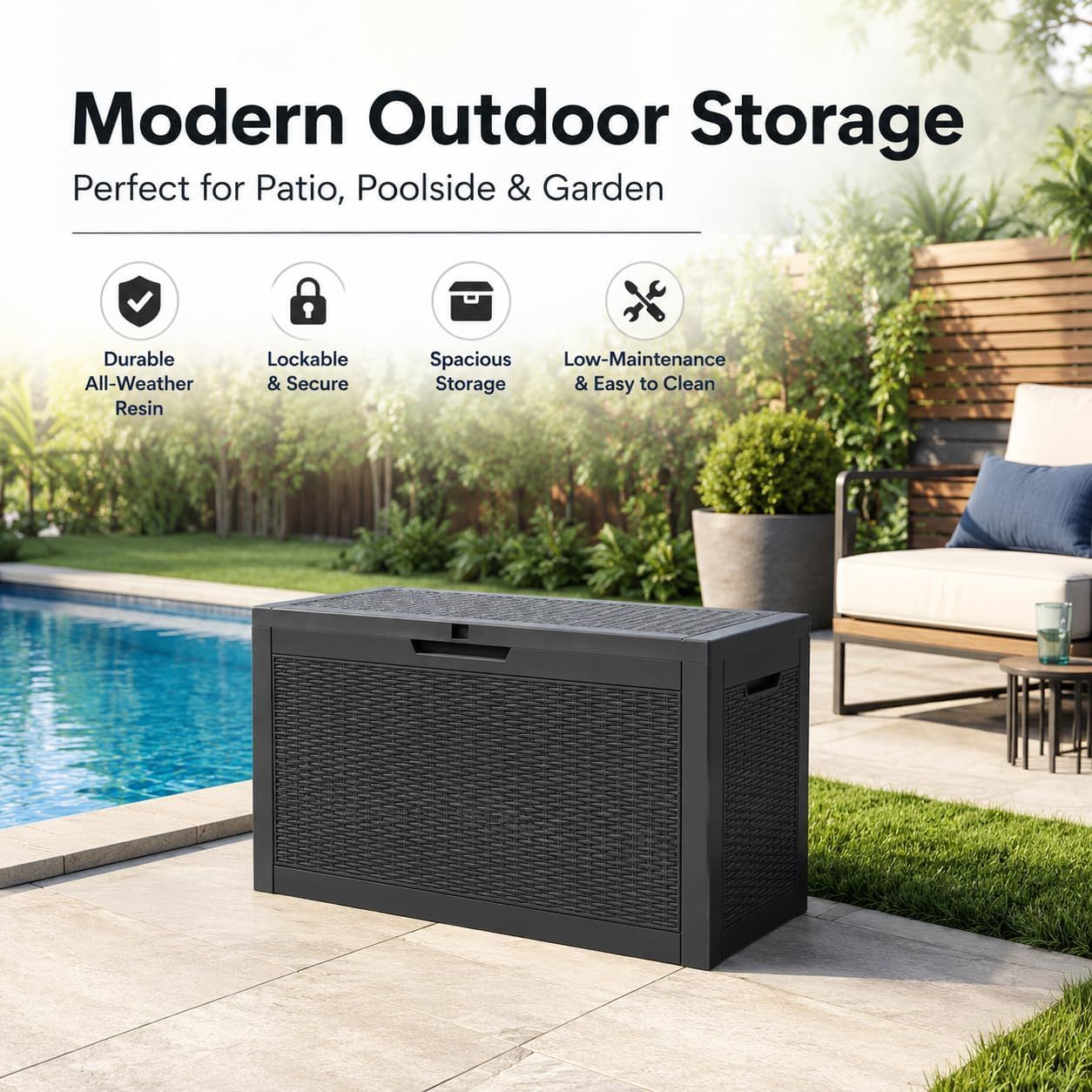 60 Gallon Outdoor Storage Deck Box, 227L Resin Patio Storage Box with Lockable Lid, Waterproof-Look Rattan V1338-WAK0074