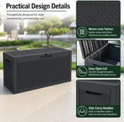 60 Gallon Outdoor Storage Deck Box, 227L Resin Patio Storage Box with Lockable Lid, Waterproof-Look Rattan V1338-WAK0074