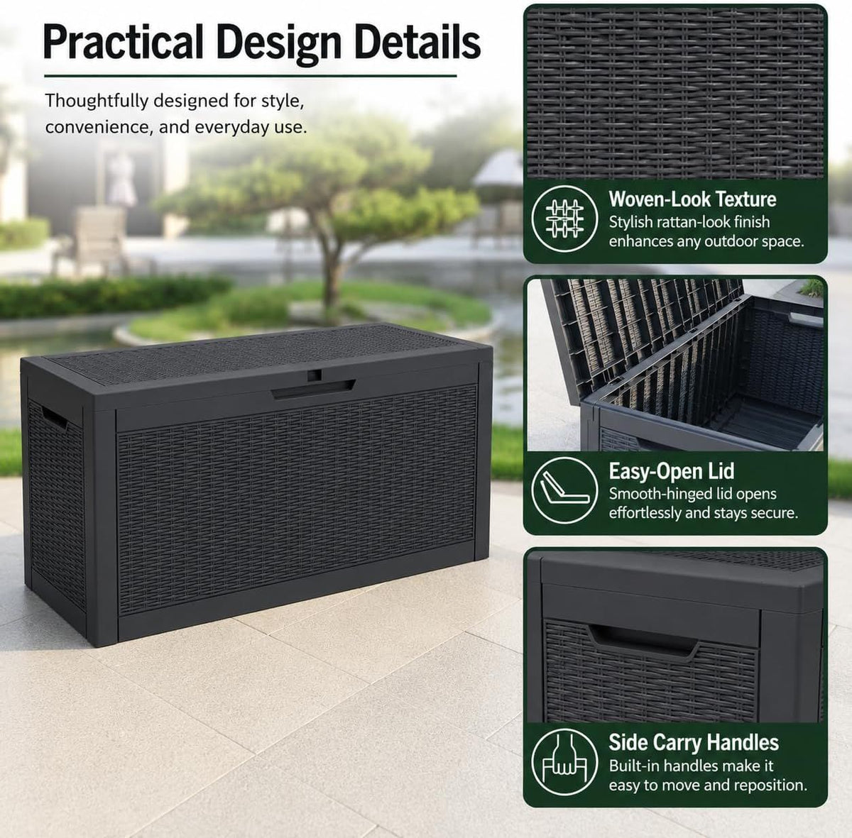 60 Gallon Outdoor Storage Deck Box, 227L Resin Patio Storage Box with Lockable Lid, Waterproof-Look Rattan V1338-WAK0074