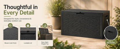 60 Gallon Outdoor Storage Deck Box, 227L Resin Patio Storage Box with Lockable Lid, Waterproof-Look Rattan V1338-WAK0074