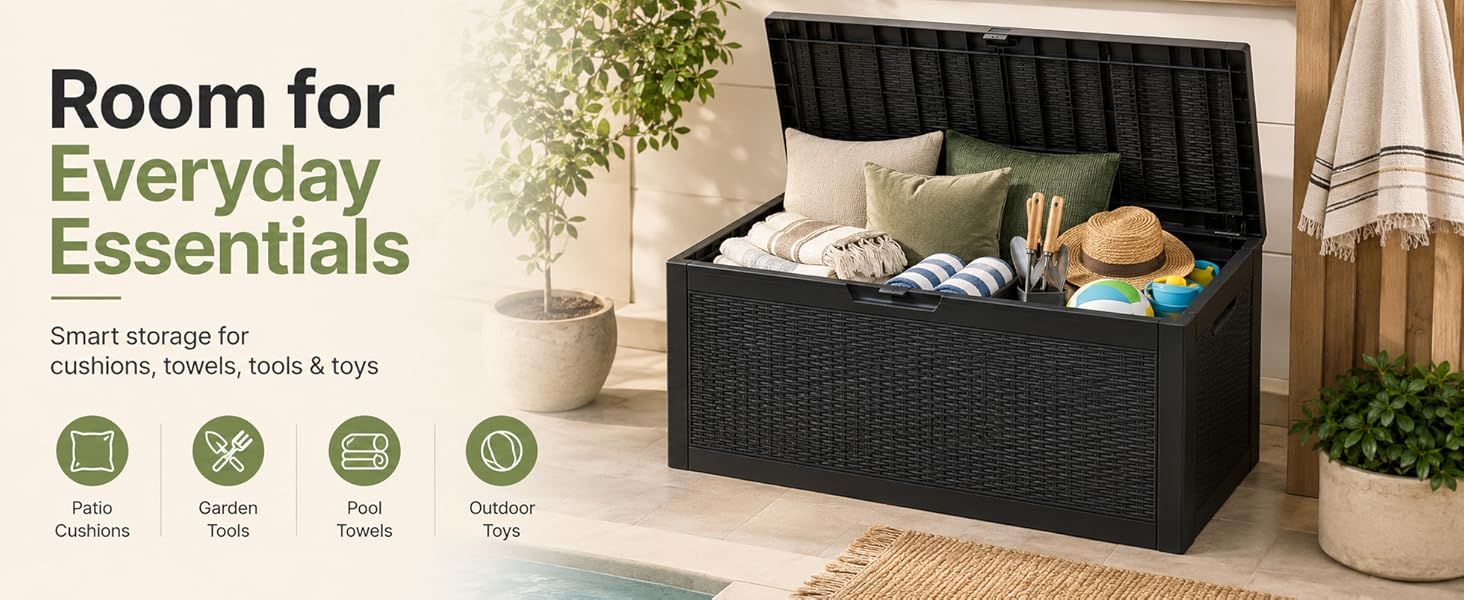 60 Gallon Outdoor Storage Deck Box, 227L Resin Patio Storage Box with Lockable Lid, Waterproof-Look Rattan V1338-WAK0074