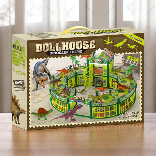 DIY Jurassic Theme Park Building Set for Kids, Creative Dinosaur Arena Toy with Realistic Dinosaurs and Palm Trees, Educational Playset for Ages 3+ to Build and Explore (137PCS, Brown)
