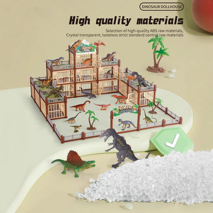 DIY Jurassic Theme Park Building Set for Kids, Creative Dinosaur Arena Toy with Realistic Dinosaurs and Palm Trees, Educational Playset for Ages 3+ to Build and Explore (137PCS, Brown)