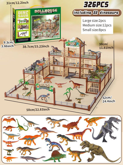 DIY Jurassic Theme Park Building Set for Kids, Creative Dinosaur Arena Toy with Realistic Dinosaurs and Palm Trees, Educational Playset for Ages 3+ to Build and Explore (137PCS, Brown)