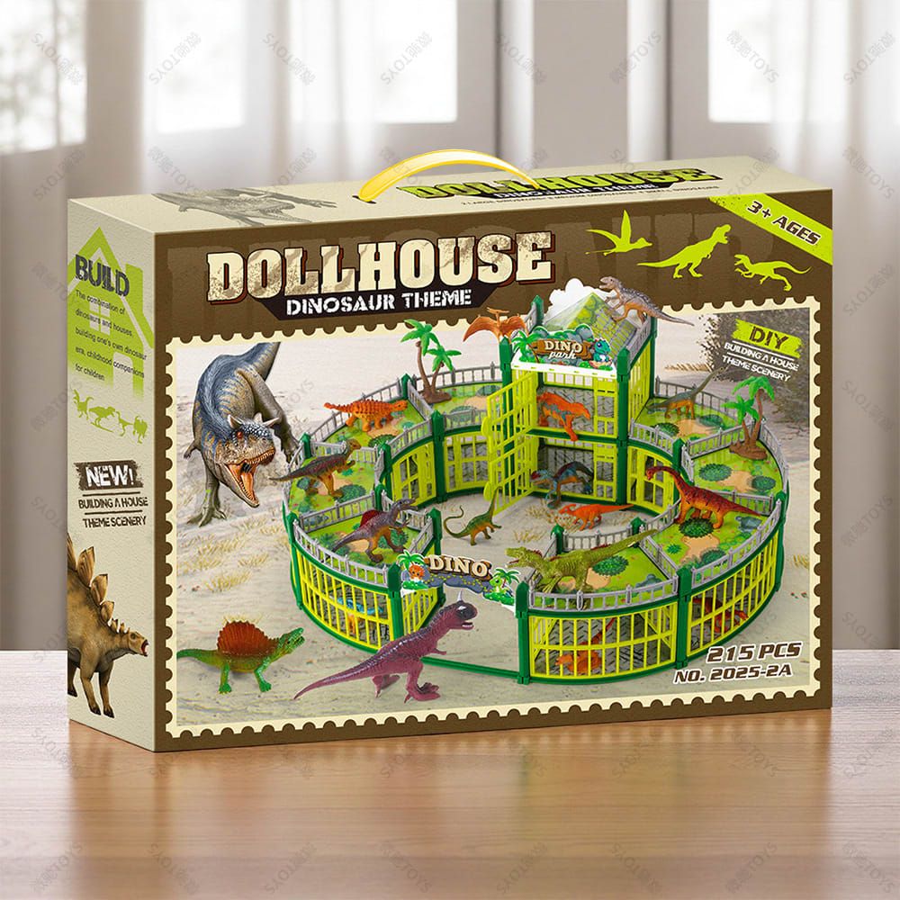 DIY Jurassic Theme Park Building Set for Kids, Creative Dinosaur Arena Toy with Realistic Dinosaurs and Palm Trees, Educational Playset for Ages 3+ to Build and Explore (326PCS, Brown)