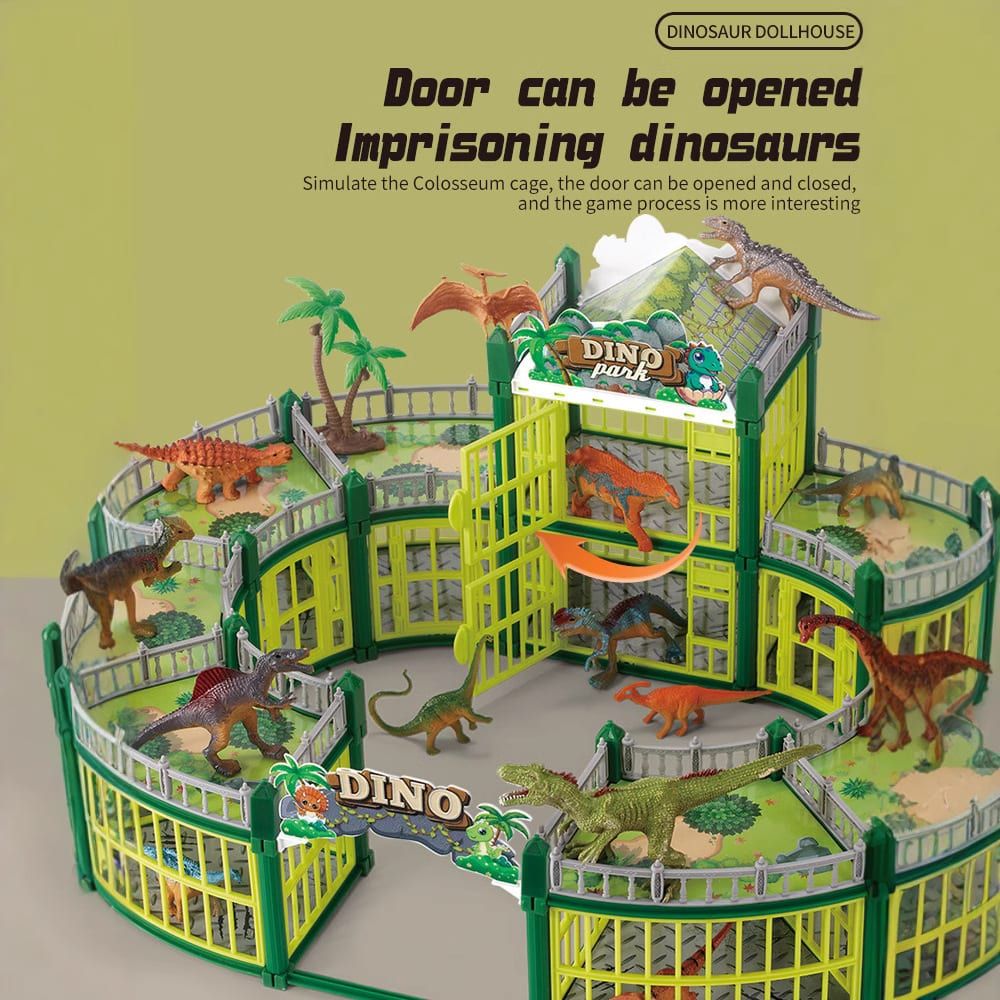DIY Jurassic Theme Park Building Set for Kids, Creative Dinosaur Arena Toy with Realistic Dinosaurs and Palm Trees, Educational Playset for Ages 3+ to Build and Explore (326PCS, Brown)