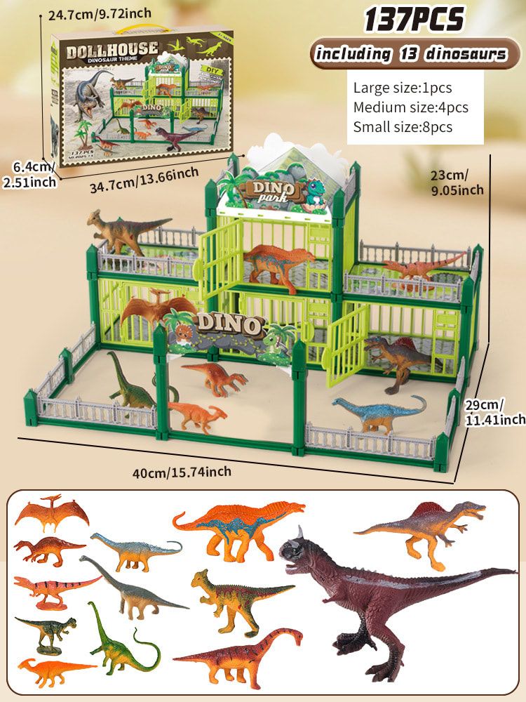 DIY Jurassic Theme Park Building Set for Kids, Creative Dinosaur Arena Toy with Realistic Dinosaurs and Palm Trees, Educational Playset for Ages 3+ to Build and Explore (326PCS, Brown)