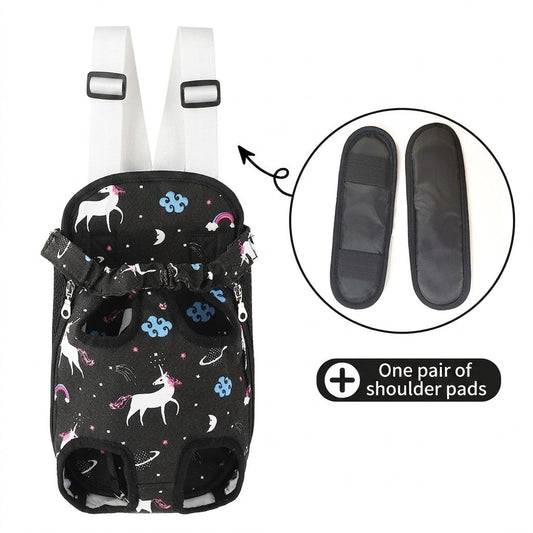 Portable Pet Front Chest Backpack for Small Dogs and Cats – Hands-Free Travel Carrier with Adjustable Straps, Breathable Mesh, and Padded Shoulder Pads for Comfortable Outdoor Adventures (L, Black)