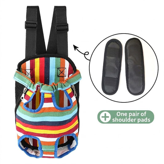 Portable Pet Front Chest Backpack for Small Dogs and Cats – Hands-Free Travel Carrier with Adjustable Straps, Breathable Mesh, and Padded Shoulder Pads for Comfortable Outdoor Adventures (M, Colorful)