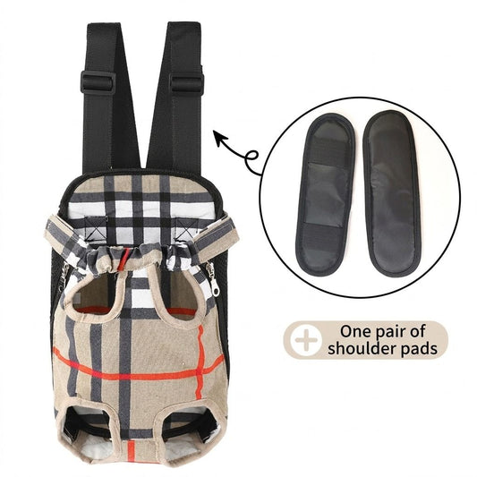 Portable Pet Front Chest Backpack for Small Dogs and Cats – Hands-Free Travel Carrier with Adjustable Straps, Breathable Mesh, and Padded Shoulder Pads for Comfortable Outdoor Adventures (XL, Beige)
