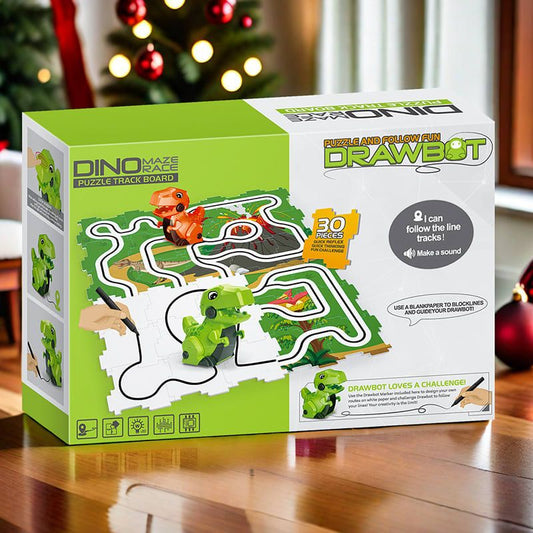 Dinosaur Maze Racing Toy Set for Kids Ages 3+ – Track Puzzle Assembly with Two Q-Style T-Rex Cars, Line-Following Sensors, and Drawing Pen for Interactive Play and Cognitive Development (Green)
