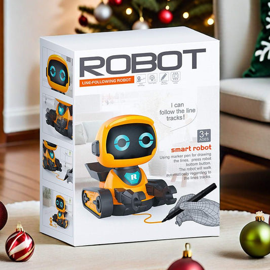 Smart Track-Following Robot Toy for Kids Ages 3+, Interactive Educational Drawing Car with Lights and Sound Effects, Fun Line-Tracing Robot for Home Play (White)