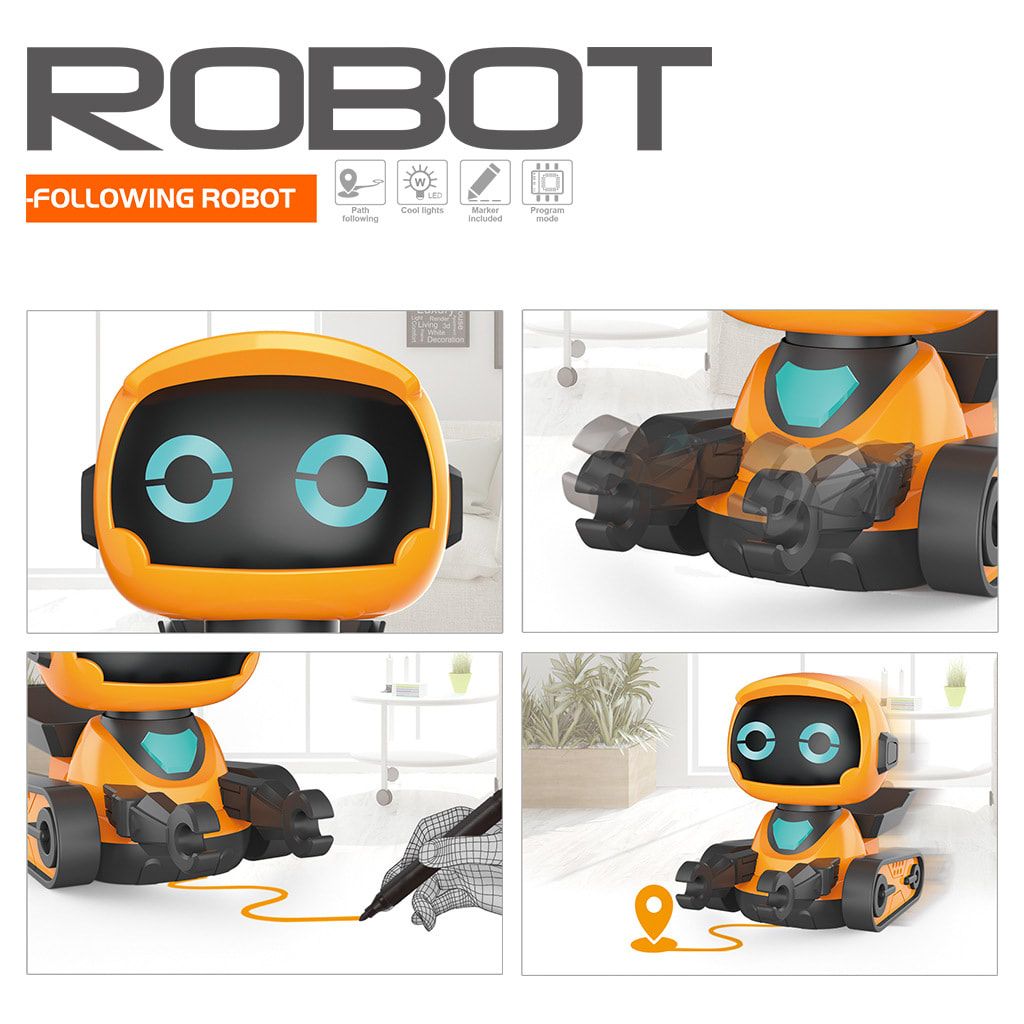 Smart Track-Following Robot Toy for Kids Ages 3+, Interactive Educational Drawing Car with Lights and Sound Effects, Fun Line-Tracing Robot for Home Play (White)