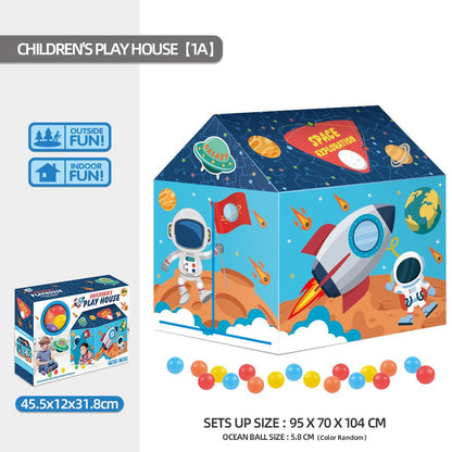 Kids Play Tent Theme House for Indoor Outdoor Fun, Space Princess Ocean Design with Ball Pit, Perfect for Toddlers and Family Camping Adventures as a Creative Holiday Gift (Space1A, Blue)