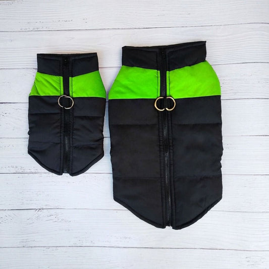 Winter Dog Ski Jacket with Waterproof and Windproof Polyester Shell, Thick PP Cotton Padding for Warmth, 3D Ergonomic Fit with D-Ring Leash Attachment, Ideal for Outdoor Walks and Snow Adventures (XL, Green)