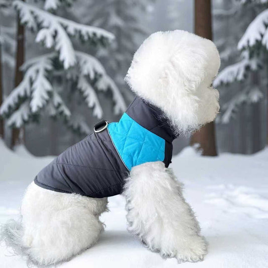 Winter Pet Dog Padded Vest with Waterproof Shell, Warm Fleece Lining, and Leash Attachment Ring for Outdoor Cold Weather Walks (2XL, Blue)