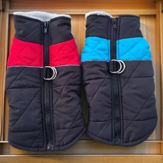Winter Pet Dog Padded Vest with Waterproof Shell, Warm Fleece Lining, and Leash Attachment Ring for Outdoor Cold Weather Walks (L, Blue)