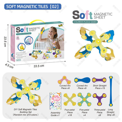 Kids 3D Soft Magnetic Building Tiles Toy Set, Creative DIY Puzzle Blocks for Ages 3+ - Develops Fine Motor Skills & Imagination, Ideal Birthday Gift for Girls, Home Play STEM Learning Kit (100PCS)