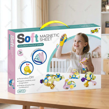 Kids 3D Soft Magnetic Building Tiles Toy Set, Creative DIY Puzzle Blocks for Ages 3+ - Develops Fine Motor Skills & Imagination, Ideal Birthday Gift for Girls, Home Play STEM Learning Kit (66PCS)