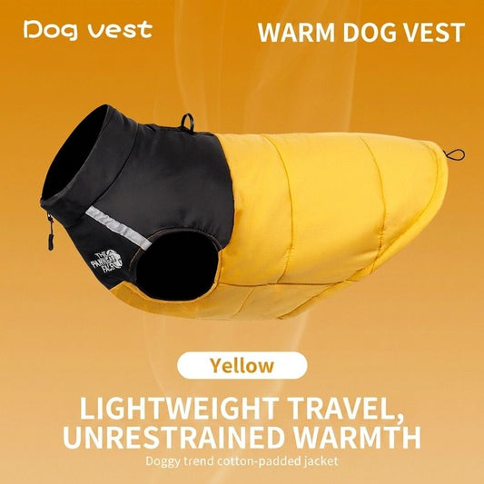 Keep Your Pup Cozy and Visible This Winter – Waterproof, Insulated Dog Coat with Reflective Strips, Front Zipper, D-Ring Leash Attachment, and Adjustable Fit for Daily Walks and Outdoor Adventures (L, Yellow)